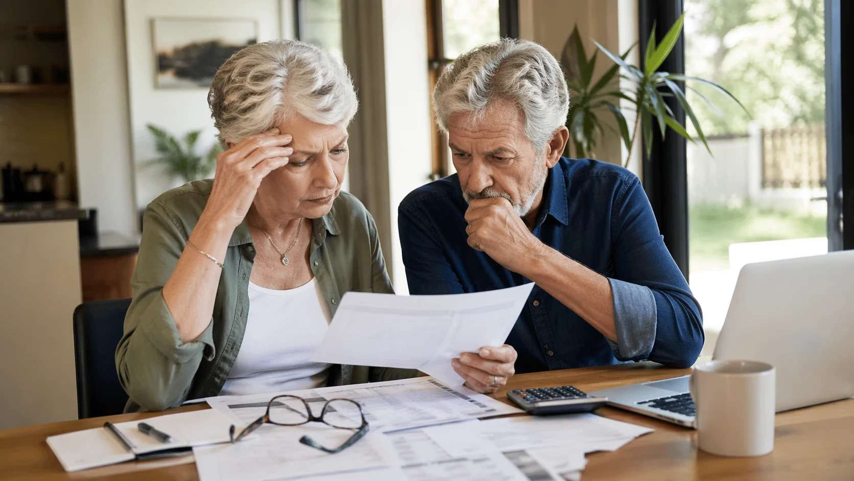 Symbolbild_Pflegekosten verstehen, Zwei ältere Leute studieren Unterlagen